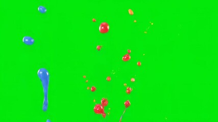Wall Mural - Abstract colorful paint splashes bursting and dripping in vibrant, artistic motion, isolated on a green screen green screen, presentation, video element