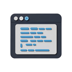 3D Rendering of a Computer Window with Code Lines and Buttons interface