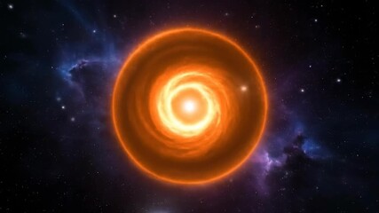 Wall Mural - A seamlessly looping video showcases a fiery orange circular flare swirling into a deep vortex, generating an intense abstract cosmic portal aura, sphere, dreamy