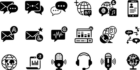 Communication, chat, translation flat icon set. messaging, podcasting icons collection
