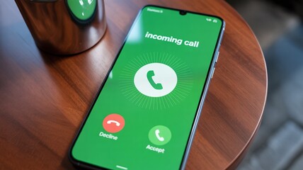 Incoming call screen on a smartphone with accept and decline buttons