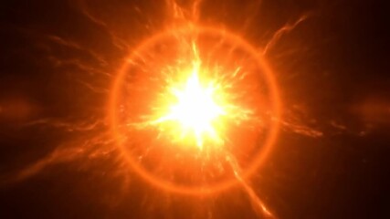 Wall Mural - A seamlessly looping video features an electric orange circular flare with a fast pulse from a central light source, representing an abstract energy burst graphic, presentation, soft bokeh