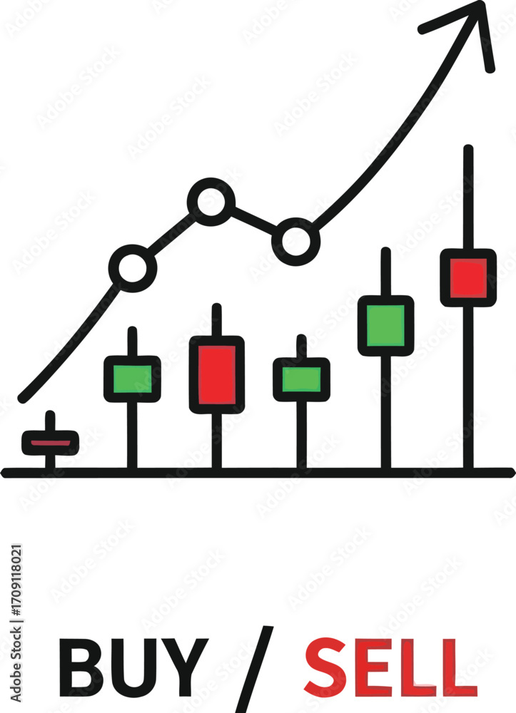 Illustration of a stock market chart with an upward trend line and buy ...