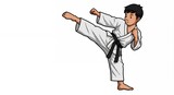 Cartoon boy performing karate kick