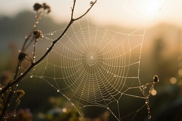 spider web with dew drops