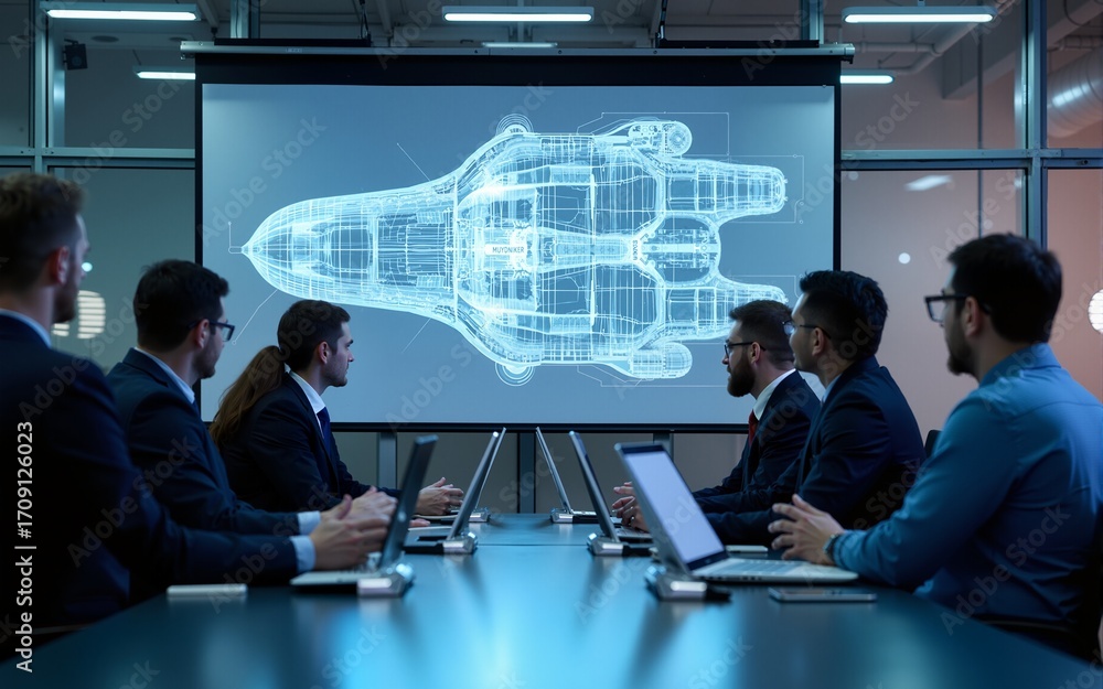 Aeronautics Factory Meeting Room: Team of Diverse Engineers and ...