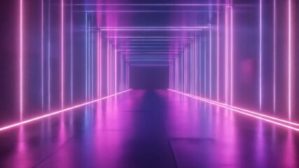 Wall Mural - Neon pink and purple tunnel, futuristic corridor, vibrant lighting.