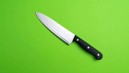 Knife on black and white background with sharp steel blade and handle