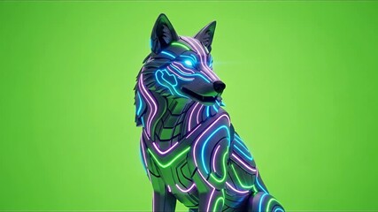 Futuristic cyber wolf with neon lights glows dynamically