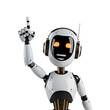 © Gd Borkot - Friendly robot with headphones pointing finger up, isolated on transparent background