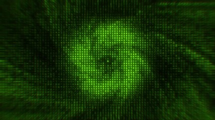tornado matrix binary code effect. spiral binary code technology background swirling into the center