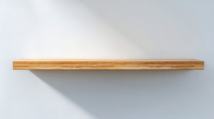 Wall Mural - Clean Wooden Shelf Against Plain White Wall with Soft Shadow