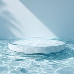 Wall Mural - modern round display platform in crystal clear water scene