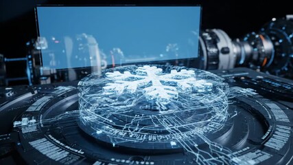 Futuristic Hologram of Snowflake with Digital Interface