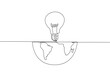© Simple Line - Single continuous line drawing half globe and light bulb on top. Half of the energy needs are lighting. Benefit for others. Bright. International Day of Light. One line design vector illustration