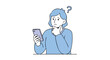 © Avoxel - Confused person pondering smartphone content with question mark above head, seeking answers