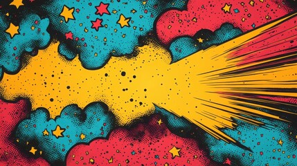 Wall Mural - Lightning flash on abstract colorful background. Comic style, pop art, halftone