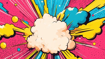Wall Mural - Vivid comic book pop art pattern featuring dynamic explosions, bright lightning, and energetic beams showcasing a vibrant color palette in a playful design