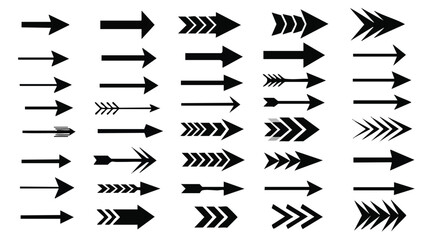 Collection of various black arrows of different shapes and styles on a white background.