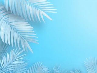 Wall Mural - Pastel Tropical Background with White Palm Leaves and Light Blue Backdrop for Summer Designs