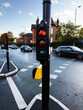 Bicycle traffic light at a Manchester city road crossing on a rainy day