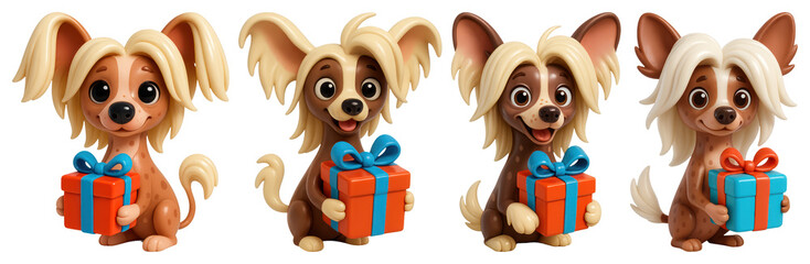Wall Mural - PNG Cute cartoon dogs with gifts, element set on transparent background