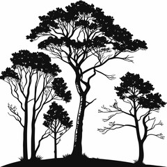 a collection of silhouette trees, showcasing various sizes and shapes, representing nature, growth, 