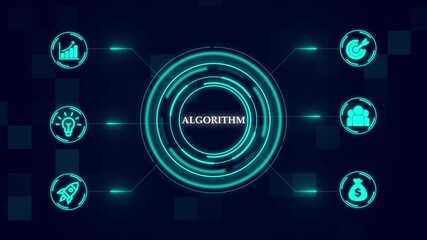 Algorithm, futuristic holographic advanced HUD circle platform Business, Technology concept. Business, technology, internet and network concept. Digital technology background.