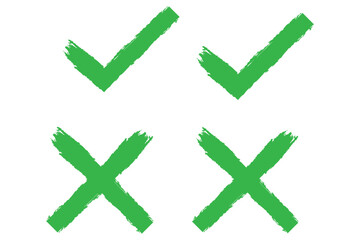 Wall Mural - grunge brush stroke checkmarks with tick and cross symbols. green and re grunge style vector illustr
