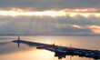 Alanya harbor and marina view from Alanya peninsula with lighthouse at amazing sunset - Alanya, Turkey