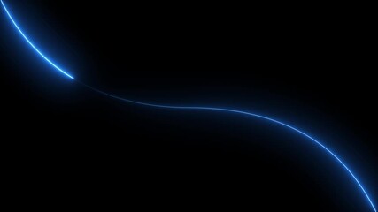 Wall Mural - A mesmerizing dance of light unfolds as a vibrant blue neon curve gracefully arcs across the inky black canvas, creating a captivating visual spectacle of modern art