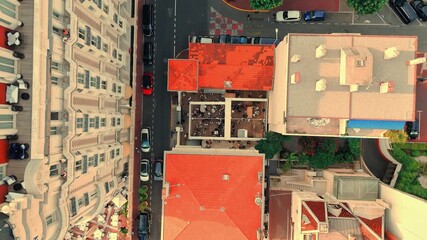 Wall Mural - Aerial footage capturing rooftop of Carlton Cannes hotel during daytime in France. Luxury stay.
