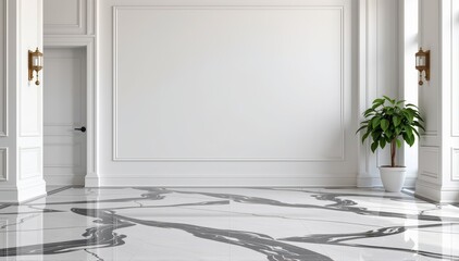 Wall Mural - Elegant marble tile flooring against a pristine white wall backdrop, marble tiles, luxury, tile