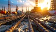 © Jarno - Construction site at sunset. Steel reinforcement bars embedded in concrete