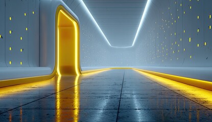 Futuristic corridor with glowing yellow accents
