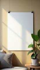Blank posters on wall, figure passes by with notepad , architecture, communication, vertical
