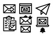 © Anton - Email and communication silhouette icon set. featuring inbox, ad, paper plane, checklist, star, laptop, bell