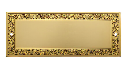 Brass nameplate with engraved Mughal floral pattern isolated on transparent background