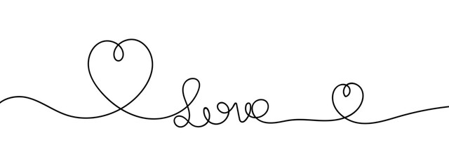 Naklejka na meble Continuous line of love and heart. Simple line art doodle vector. Editable stroke.