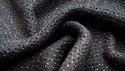 Black Perforated Fabric with Orange Undertones with Closeup Texture, and Textile Detail.