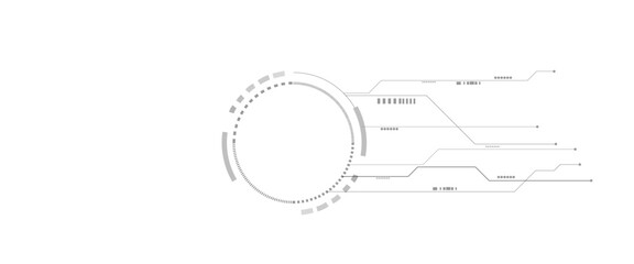 Wall Mural - Vector futuristic technology background with white circle circuit wires on light blue motherboard.