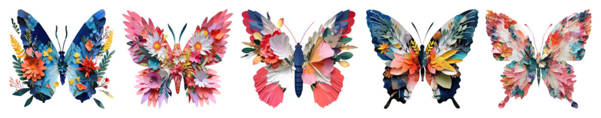 Wall Mural - PNG Colorful artistic butterfly collage, element set on transparent background