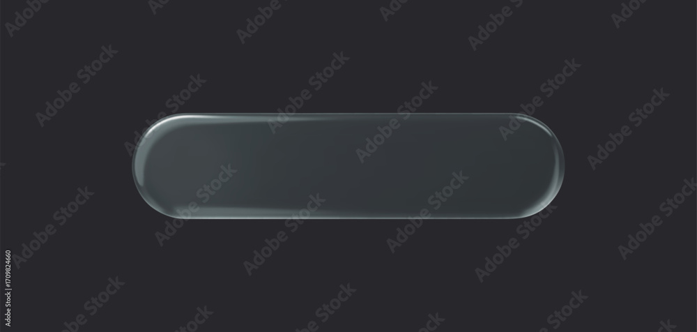 Glass rounded rectangle transparent button on dark background. 3d ...