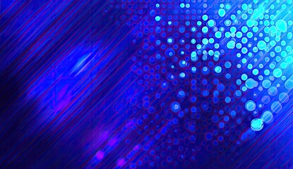 Abstract, vibrant blue and purple background with diagonal lines and bokeh dots