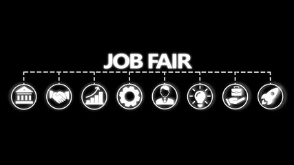 Job fair banner web icon video concept for employee recruitment and onboarding program with an icon of the information, advice, skills,