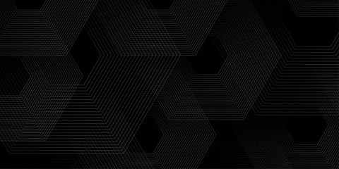 Abstract grey lines on black background with luxury shapes square background. Modern pattern elegant gray line template background. Vector black abstract background lines striped metallic concept.	
