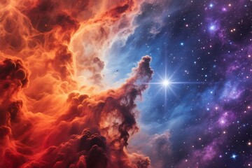 Wall Mural - Astronomy-inspired fiery fractal nebula in the night sky