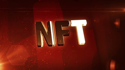 Non-fungible token business metal shine symbol. Abstract 3d golden metal reflection icon animation.