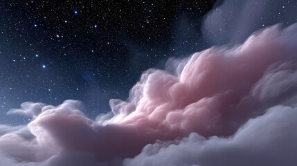 Wall Mural - a nebula sky filled with luminous pink, violet, and blue clouds, glowing softly across a starry spac