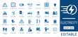 © Iconify - Electricity icon set. Featuring Solar Panel, Electric Car, Power Plant, and High Voltage. Solid icons for renewable energy, electrical engineering, and power distribution.